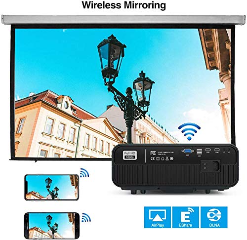 Native 1080P Projector with 5500 Lux, 4K HD Supported 10000:1 Contrast Ratio 5G WiFi Wireless Bluetooth Projector with Smart Phone, Laptop, TV Stick, Zoom, HDMI, USB, VGA for Outdoor Movie