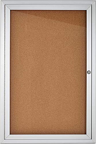Adir Enclosed Bulletin Board - Single Door Locking Cork Board Display Board for Home, School, Office, and More. 24"x36" (Silver / Cork)