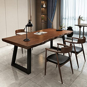 None Solid Wood Computer Desk for Home Office, Wrought Iron Legs, Easy to Install, 200x68x75cm