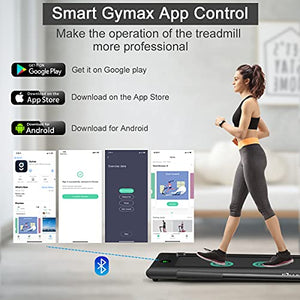 GYMAX 2 in 1 Folding Treadmill, Under Desk Electric Treadmill with LED Monitor, Remote Control, Smart App Control & Bluetooth Speaker, Flexible Running Machine for Small Space Home Gym (Black)