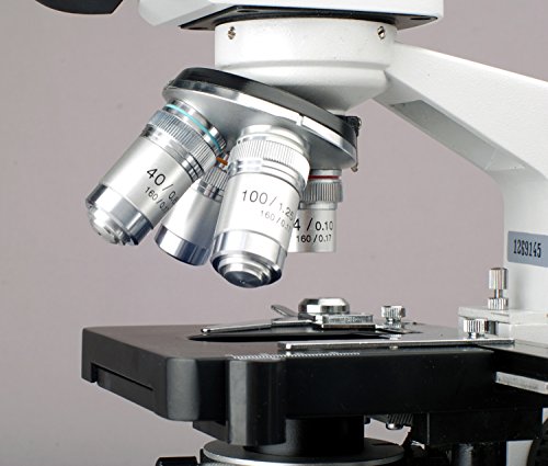 AmScope B120A Siedentopf Binocular Compound Microscope, 40X-1600X Magnification, Brightfield, LED Illumination, Abbe Condenser, Double-Layer Mechanical Stage
