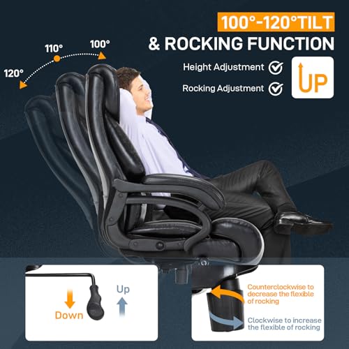 ZSQN Big and Tall Executive Office Chair with Adjustable Lumbar Support - Black