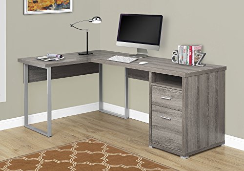 Monarch Specialties Computer Desk L-Shaped Corner Desk with File Cabinet - Left or Right Set- Up - 80"L (Dark Taupe)
