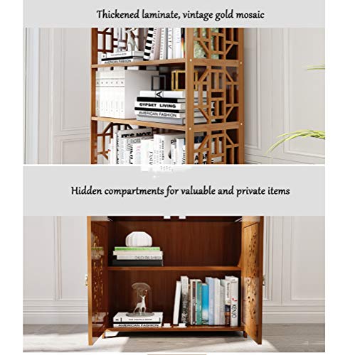 DULPLAY Wood en Bookcase with Doors,Thickened Floor-Standing Orchard Hills Library Easy Assembly Multifunctional Tall Bookshelf Storage Rack for Home -C 69x30x164cm(27x12x65inch)