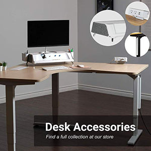 Progressive Automations Height Adjustable L-Shaped Standing Desk 59"x59" - Electric Corner Computer Desk - Gray Frame/Dark Oak Top