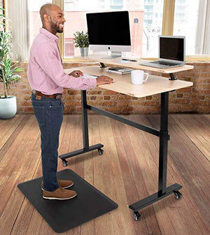Stand Steady Tranzendesk | 55 Inch Standing Desk with Clamp On Shelf & Detachable Wheels | Crank Height Adjustable Sit to Stand Workstation | Monitor Riser Supports 3 Screens (55 in / Maple)