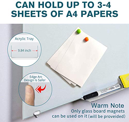 ZHIDIAN Glass Dry Erase Board, Magnetic Tempered Glass Whiteboard, 4 x 5 Feet, 4 Markers 1 Eraser, Bright White and Frameless for Wall