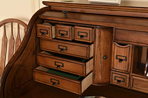 Country Marketplace Solid Oak Roll Top Desk - Executive Home Office Secretary Organizer 54"x24"x45" - Locking File Drawers - Quality Crafted Construction