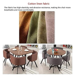 DioOnes Modern Minimalist Table Set with 1 Table and 4 Chairs (90cm Round Table, Cotton Linen Chair)