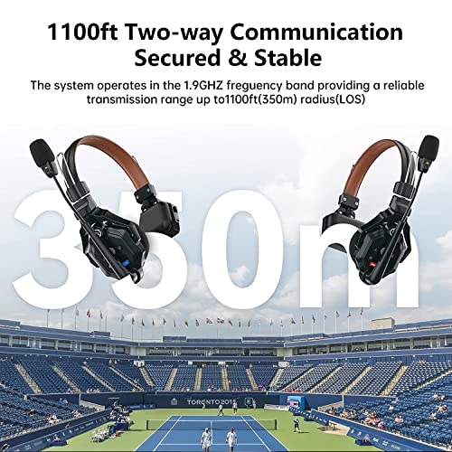 HollyView Wireless Intercom Headset System - Full Duplex ENC, 4-Person Team Communication, Noise Cancellation