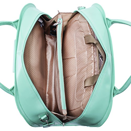 Detachable-Wheeled Women's Briefcase, Leather, 15.6" in, Mint - Roseville | McKlein - 96642