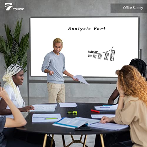 TOWON Rolling Whiteboard, 360° Rotatable Large Dry Erase Board with Stand, Double Sided Magnetic White Board on Wheels, Mobile Easel boards with Quick Flip Feature and Board Stopper, 72'' x 40'' Black