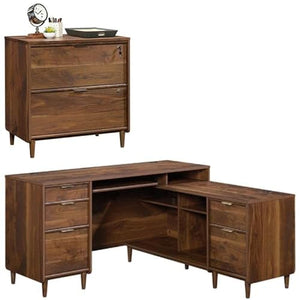 Home Square 2-Piece Set: L Shaped Computer Desk & Lateral File Cabinet