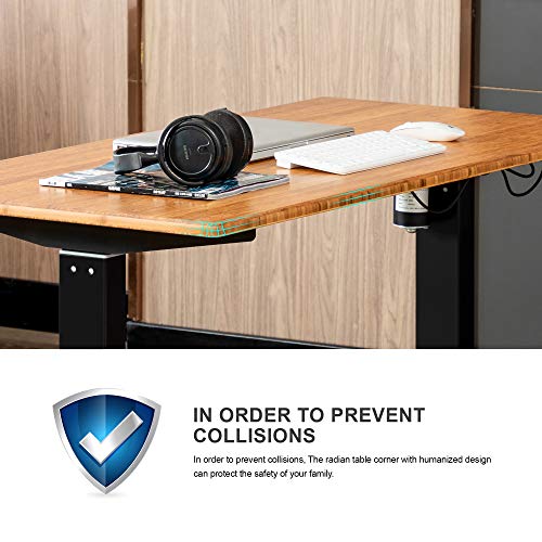 Zoopolyn Electric Standing Desk with Whole Piece Bamboo Board 48"X24" Height Adjustable Desk for Home Office Black Frame Carbonized Top