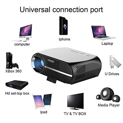 Video Projector Full HD, VPRAWLS HD LED Home Theater Projector Movie Projector with 1280x800 WXGA Resolution Support 1080P HDMI USB VGA for Home Cinema Party Games