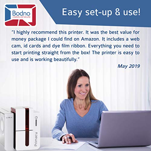 Evolis Primacy Dual Sided ID Card Printer & Complete Supplies Package with Bodno Bronze Edition ID Software