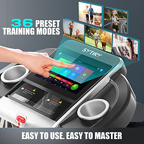 SYTIRY 10"HD Touchscreen Display Folding Treadmill Smart Running Machine with Speakers, Pulse Monitor, Multimedia, WIFI and 36 Preset Programs Easy to Install Cardio Machines for Home & Office Workout