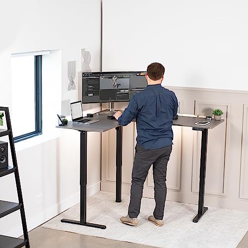 VIVO Electric Height Adjustable L-Shaped Corner Stand Up Desk, Gray Table Top, Black Frame - 3CT Series