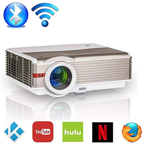 HD Wireless Projector WiFi Bluetooth Android 6.0 5000 Lumen WXGA 200" LCD LED (2018 Upgraded), Multimedia Home Theater Video Projector 1080P HDMI VGA USB TV Built-in Speaker Gaming Outdoor Movie
