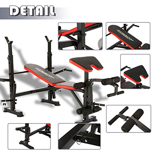 Olympic Weight Bench Multi-Function Adjustable Weight Bench with Preacher Curl Leg Developer Lifting Press Exercise for Full-Body Workout Home Gym Adjustable Weightlifting Bed (Red)