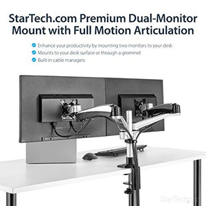 StarTech.com Desk Mount Dual Monitor Arm - Articulating - Supports VESA Monitors 12'' to 30'' - Adjustable - Grommet/Desk Mount - Premium - Silver (ARMDUAL30)