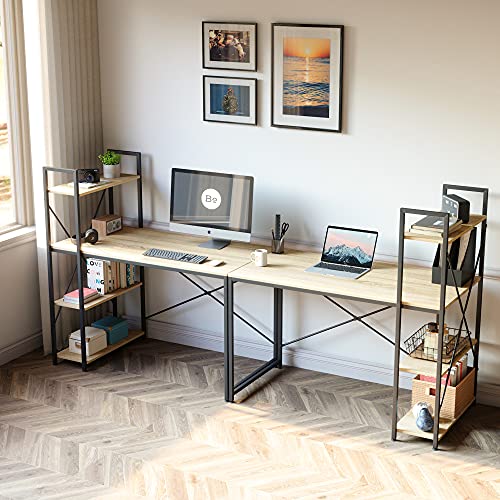 Bestier Computer Desk with Storage Shelves 47 Inch Home Office Desk Writing Table Oak