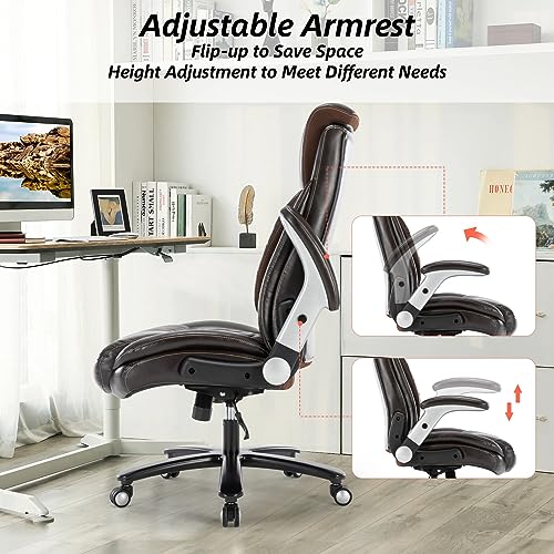 Luckyear Big and Tall 400lbs Executive Office Chair - Luxury Pu Leather, Adjustable Height, Lumbar Support - Brown