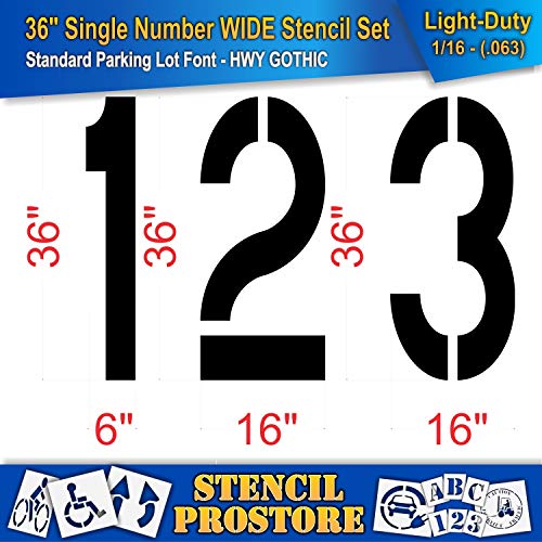 Pavement Stencils - 36 inch Number Stencil {Wide} Set {12 Pieces} - 0-9 - 36" x 16" x 1/16" (63 mil) - Light-Duty