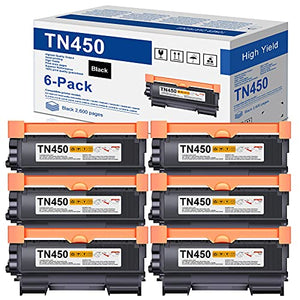 Compatible 6-Pack TN 450 High Yield Toner Cartridge Replacement for Brother TN-450 TN450 TN420 MFC-7360N DCP-7065DN IntelliFax 2840 2940 MFC-7860DW MFC-7460DN HL-2270DW MFC7240 Printer