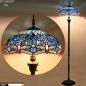 WERFACTORY Tiffany Dragonfly Blue Cloud Stained Glass Floor Lamp 16X16X64 Inches - Antique Pole Corner Lamp for Bedroom, Living Room, Home Office (S631 Series)