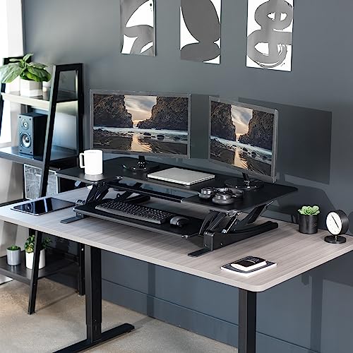 VIVO Height Adjustable 48" Stand Up Desk Converter, V Series, Dual Monitor Riser Workstation, Black - DESK-V048V