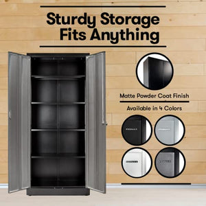 Fedmax Metal Garage Storage Cabinet - 71" Tall Steel Utility Locker with Adjustable Shelves & Locking Doors - Grey & Silver
