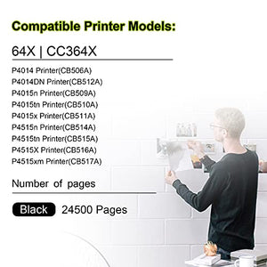 4-Pack 64X | CC364X Black High Yield Toner Cartridge Replacement for HP P4014(CB506A) P4014DN(CB512A) P4015n(CB509A) P4015tn(CB510A) Printer Toner.