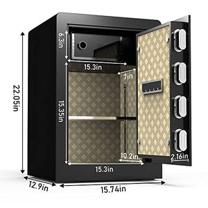 Fulocseny Fingerprint Safe Box 1.97 Cub Security Home Safe with Fireproof Waterproof Bag, with Digital Touch Screen and English Voice Broadcast, for Home Hotel Office