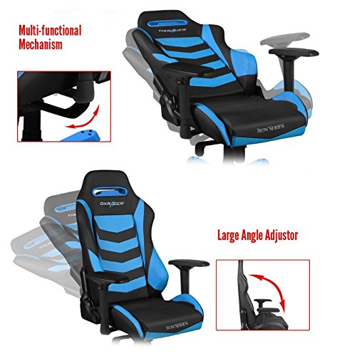 DXRacer Iron series OH/IS166/NB Large size Seat Office Chair Gaming Ergonomic with - Included Head and Lumbar Support Pillows (Black / Blue)