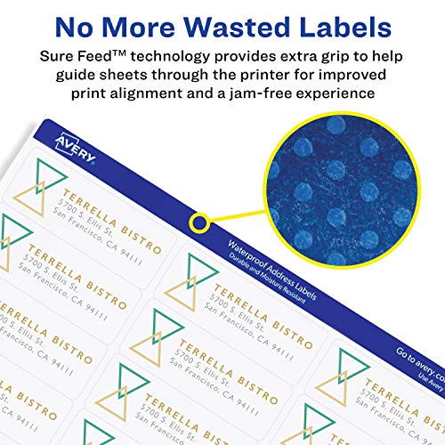 Avery WeatherProof Mailing Labels, TrueBlock Technology, Laser, White, 1-1/3 x 4, Pack of 7000 (95522)