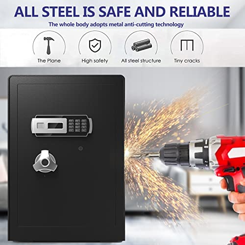 Safe Box,2.3 Cu. Ft Home Safe with Interior Cabinet Box, LED Light, Removable Shelf,LCD Screen Safety Box for Home Office, Storage Cash Jewelry Pistol Valuables