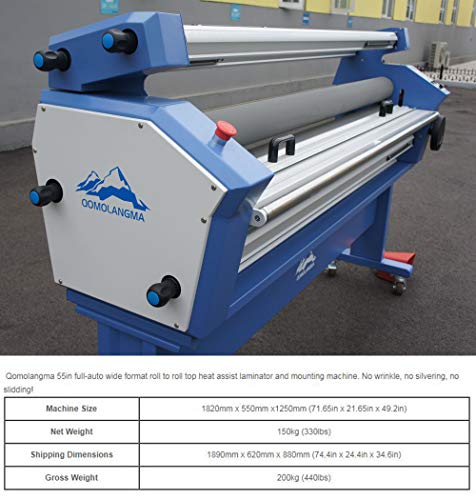 Qomolangma USA 110V 55in Full-auto Wide Format Cold Laminator Heat Assisted Large Format Laminating Machine with Trimmer and Stand