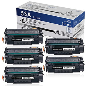5 Pack Black High Yield 53A | Q7553A Toner Compatible Toner Cartridge Replacement for Hp P2014 P2014n P2015 P2015d P2015dn P2015x M2727nf Multifunction Printer