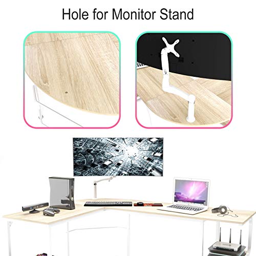 Teraves Computer Desk with 5 Tier Shelves & Reversible L Shaped Desk with Shelves Round Corner Computer Desk Gaming Table Workstation for Home Office