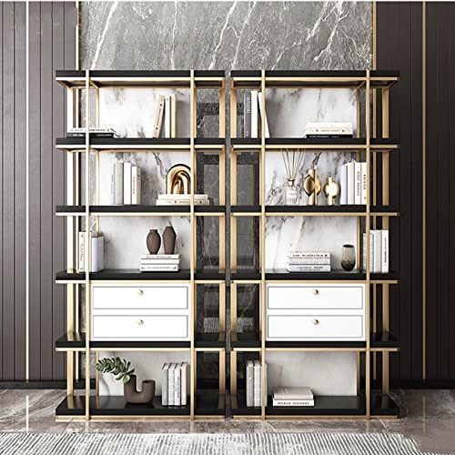 Floor-to-ceiling Bookshelf 5-layer Display Rack in Gold and Black 80*30*200 cm