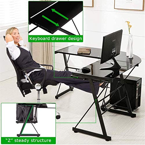 XIONGGG L Shaped Corner Computer Gaming Desk, Laptop Study Corner Table, Workstation for Home Office, with Computer Keyboard Tray
