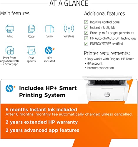 HP Laserjet MFP M140we Wireless Monochrome Printer with HP+ and Bonus 6 Months Instant Ink, Print & Copy & Scan, Mobile Printing, 21 ppm, Intuitive Control Panel, Wi-Fi, USB 2.0, Bundled Printer Cable