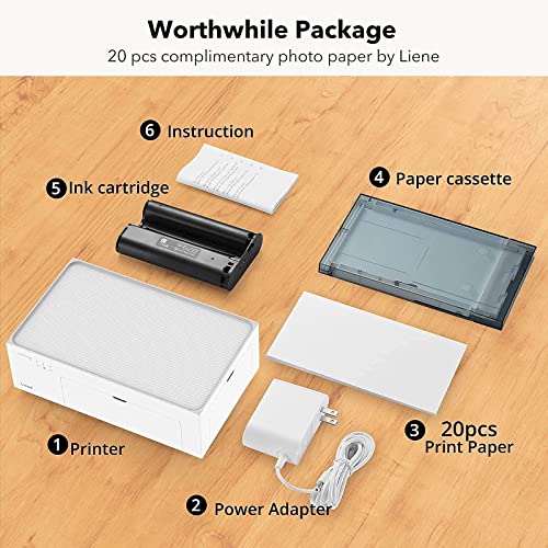 Liene 4x6'' Photo Printer Bundle (60 pcs +2 Ink Cartridges), Wi-Fi Picture Printer, Photo Printer for iPhone, Android, Smartphone, Computer, Dye-Sublimation, Portable Photo Printer for Home Use
