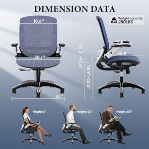 GABRYLLY Ergonomic Office Chair - Mesh Desk Chair with Adjustable Arms and Lumbar Support, Blue