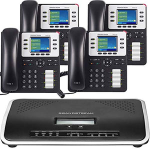 Business Phone System by Grandstream: Enhanced Pack with Auto Attendant, Voicemail, Cell & Remote Phone Extensions, Call Recording & Free Mission Machines Phone Service for 1 Year (4 Phone Bundle)