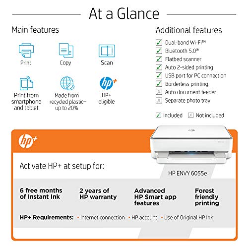 HP ENVY 6055e All-in-One Wireless Color Printer, with bonus 6 months free Instant Ink with HP+ (223N1A)