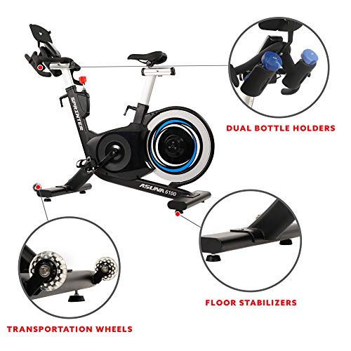 Sunny Health & Fitness Asuna 6100 Sprinter Cycle Exercise Bike - Magnetic Resistance Belt Rear Drive, 350 lb Max Weight with RPM Cadence Sensor, Dual Foot Cage/Clipless (SPD) Pedals