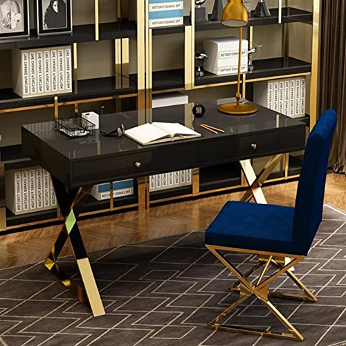 Zenglingliang Nordic Light Luxury Writing Desk with Gold Metal Frame, 1.2/1.4m - Black/White