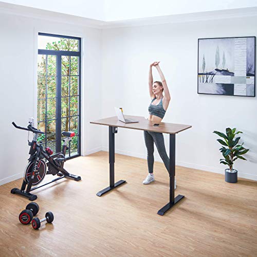 LINSY HOME Electric Standing Desk L Shaped, Height Adjustable Computer Desk Workstation for Home Office with Splice Board, Black Frame Walnut Top, LS260V5-A